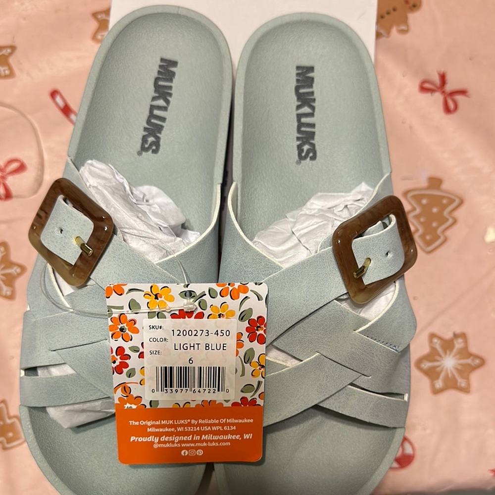 Muk Luks Light Blue Sandals with Buckle